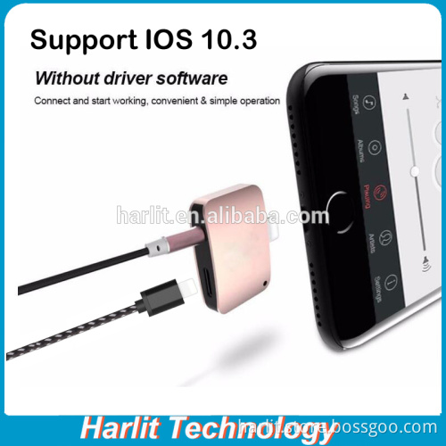3.5 Aux Audio Charge Adapter For iPhone 7 Support IOS 10.3.2 Mini 2 in 1 Aluminum Splitter With 3.5 Aux Jack Charge Adapter